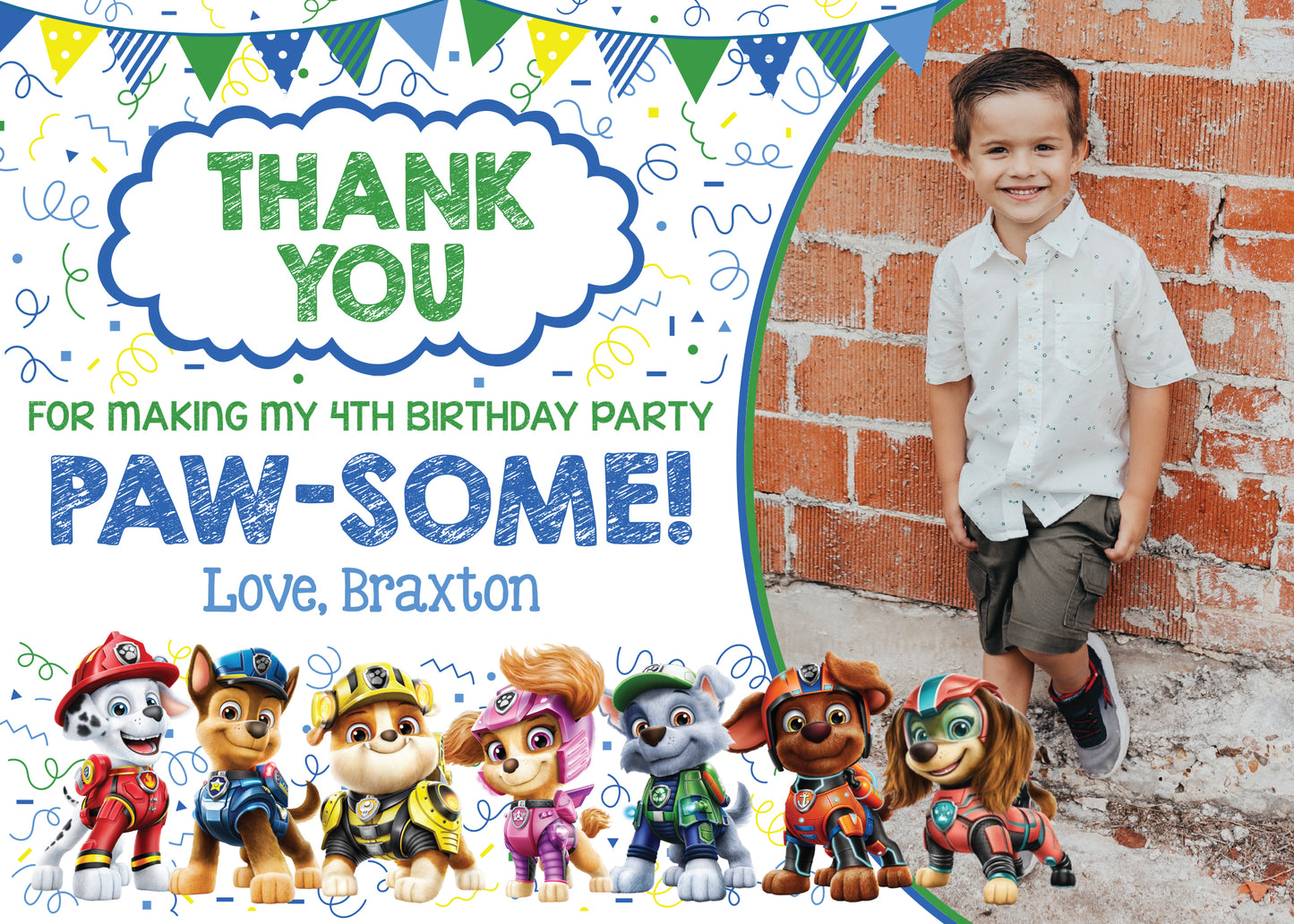 PAW PATROL Boy Digital or Printed Thank You Card with or without Photo!