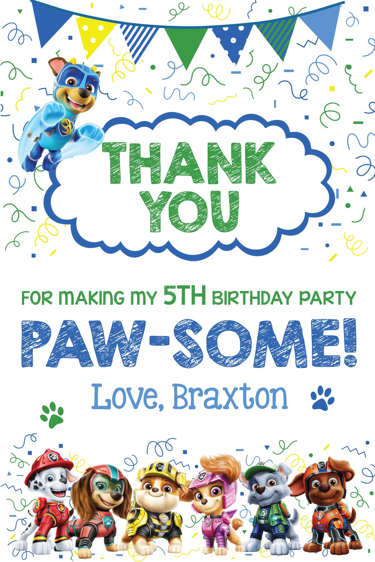 PAW PATROL Boy Digital or Printed Thank You Card with or without Photo!