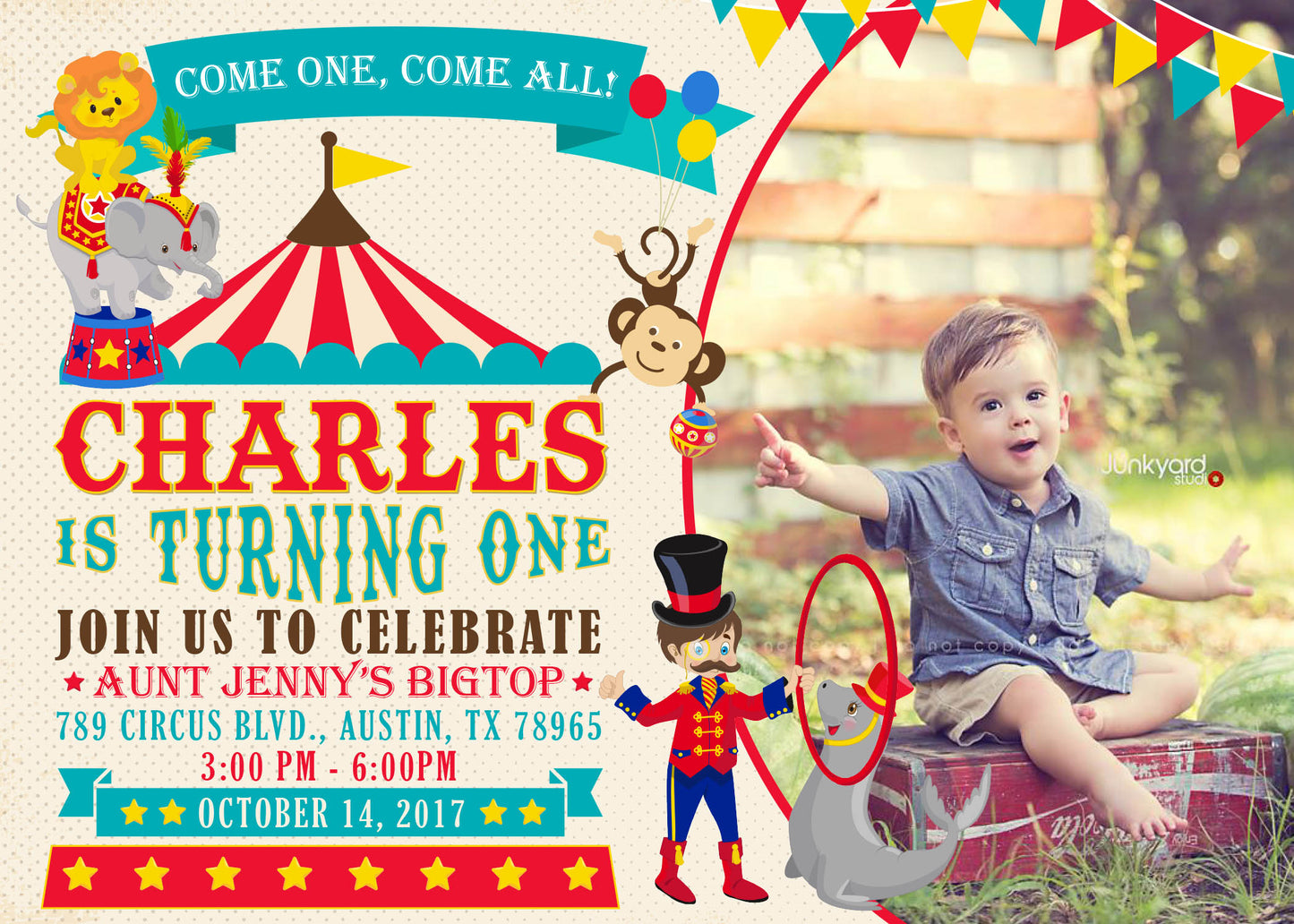 Fun Carnival Circus Birthday Party Invitation with or without Photo - Printed or Digital!