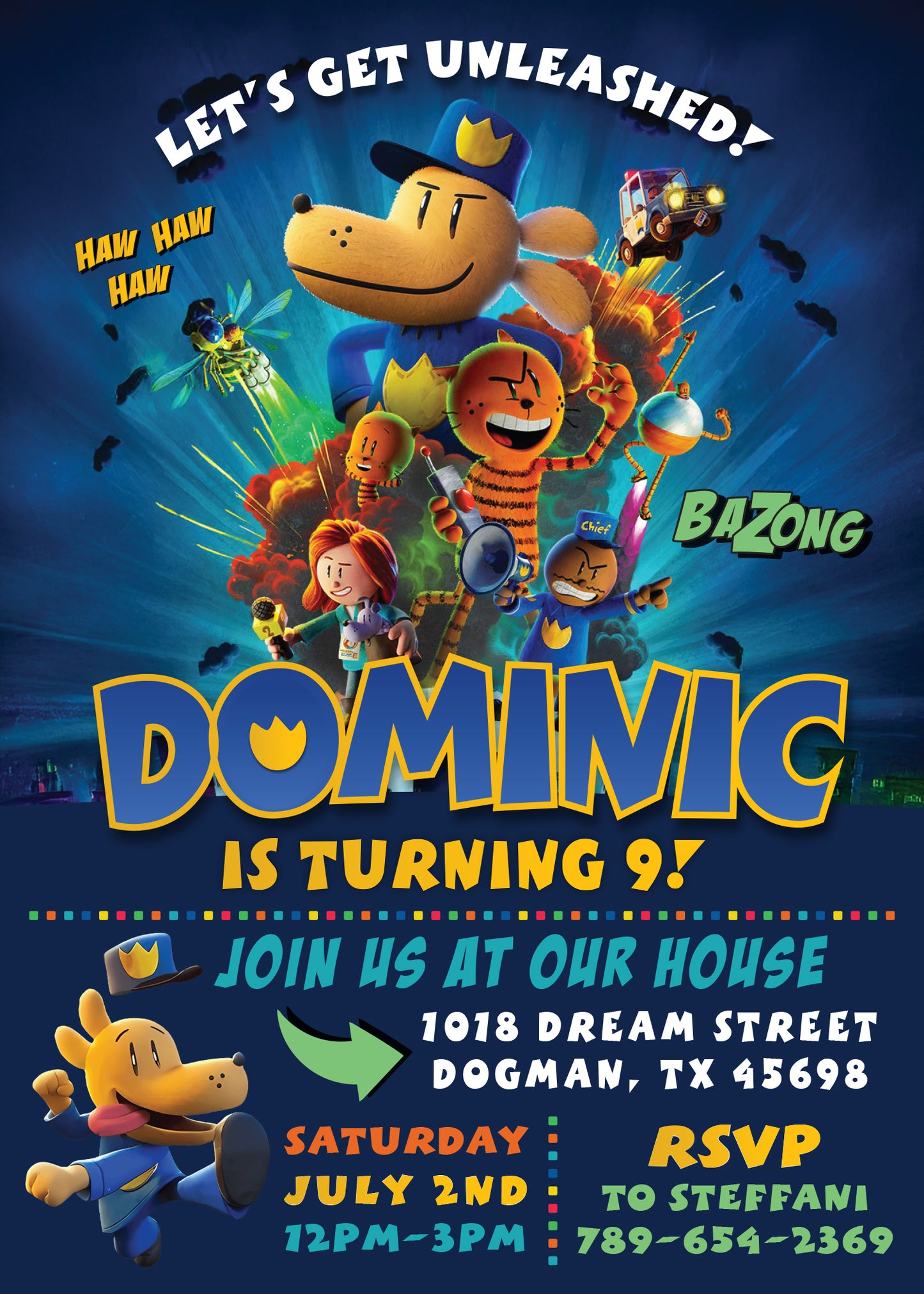 DOGMAN Birthday Party Invitation with or without Photo - Printed or Digital File!