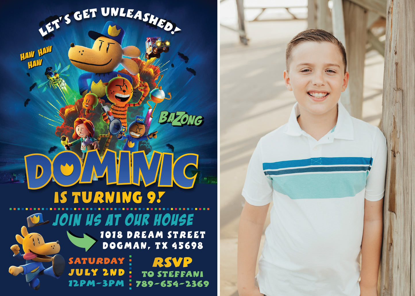 DOGMAN Birthday Party Invitation with or without Photo - Printed or Digital File!