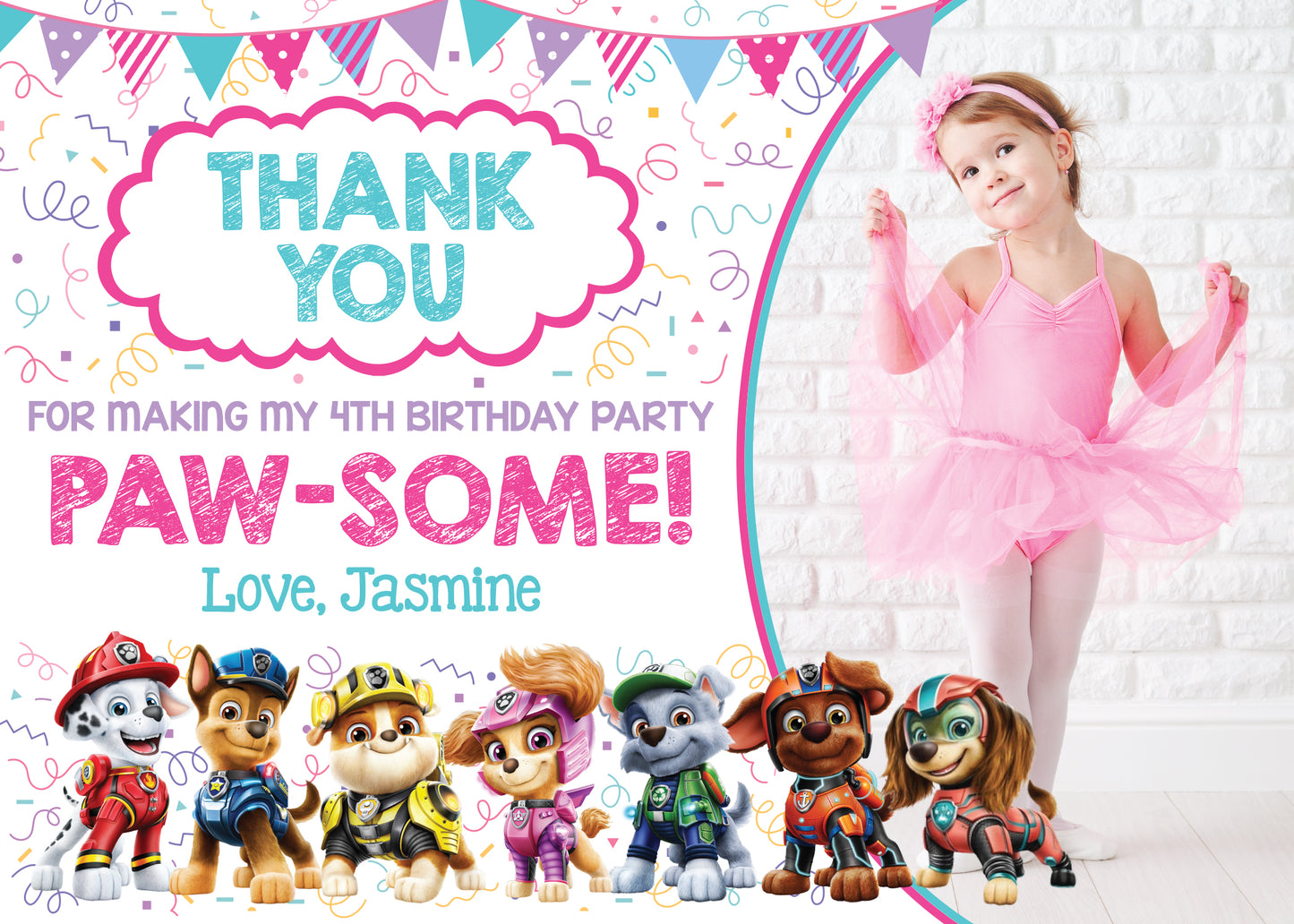 PAW PATROL Thank You Card - Printed or Digital File! Choose Your Design!