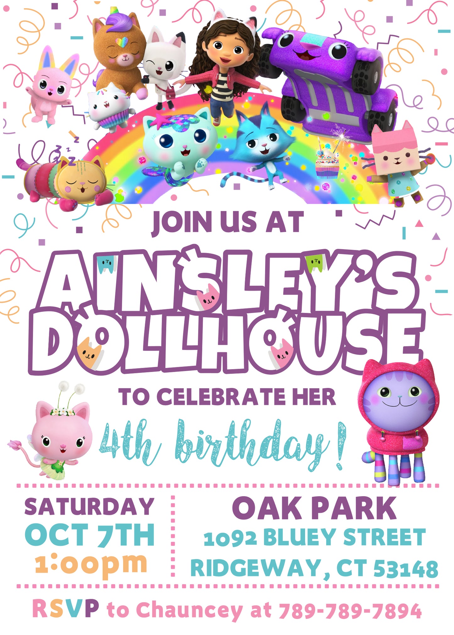 GABBY'S DOLLHOUSE Birthday Party Invitation with or without Photo - Printed or Digital File!