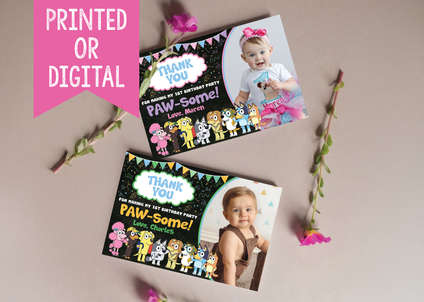 BLUEY Thank You Card - Printed or Digital File! Bluey and Friends!
