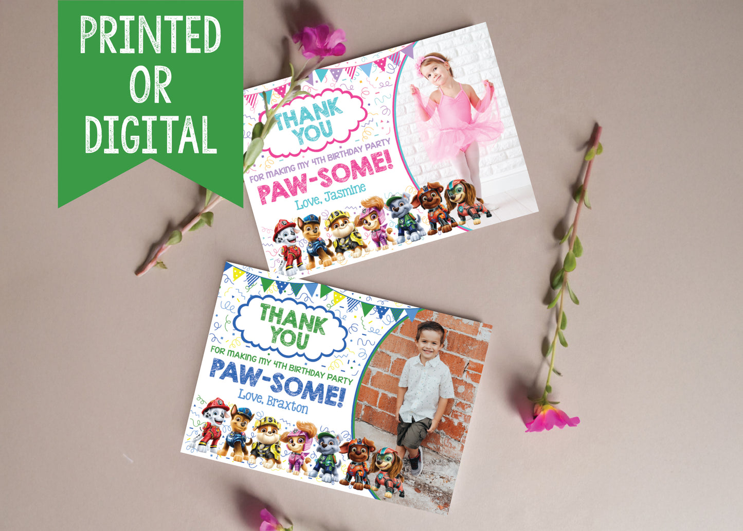 PAW PATROL Thank You Card - Printed or Digital File! Choose Your Design!