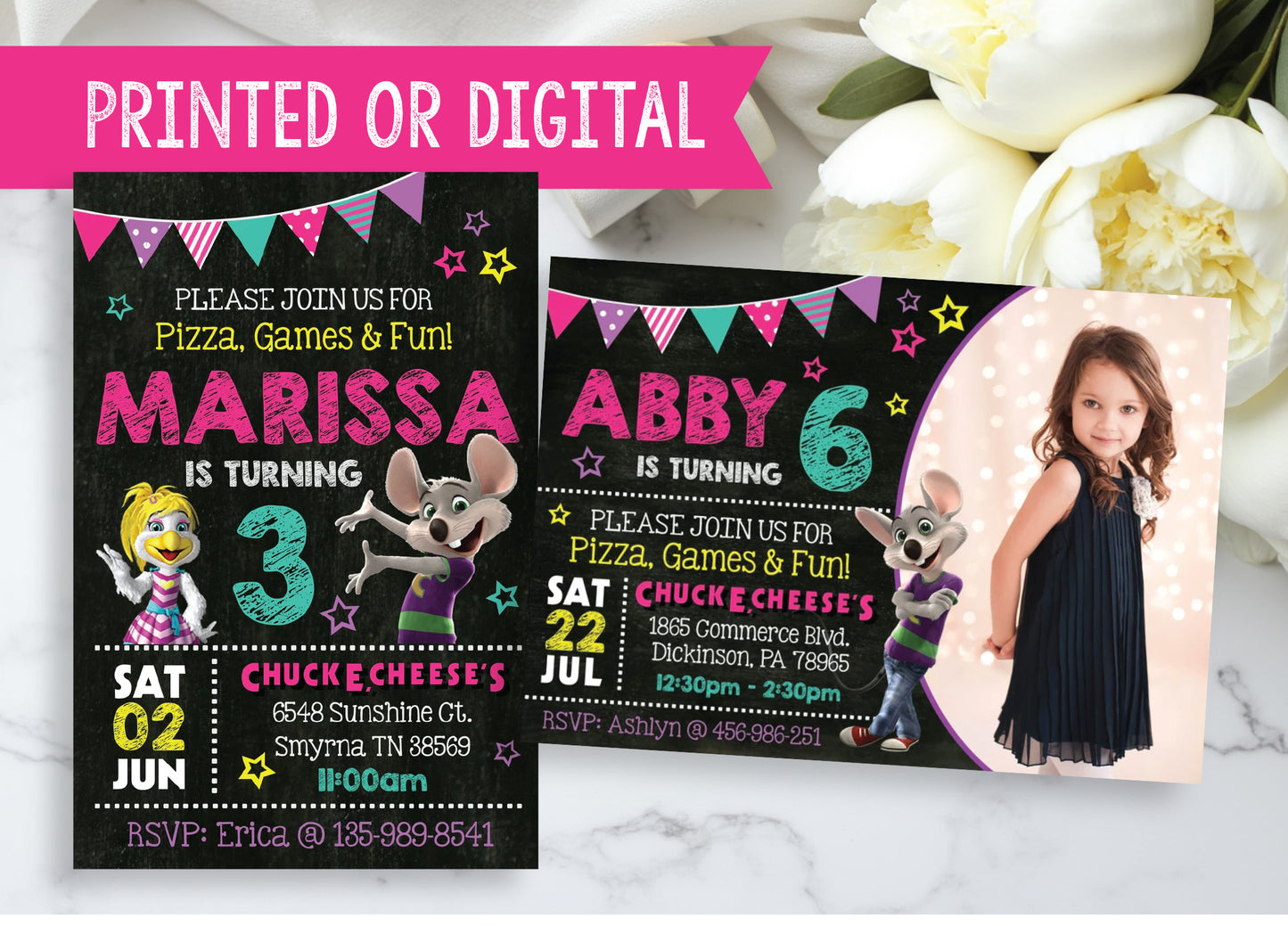 CHUCK E CHEESE Birthday Party Invitation with or without Photo - Printed or Digital File!
