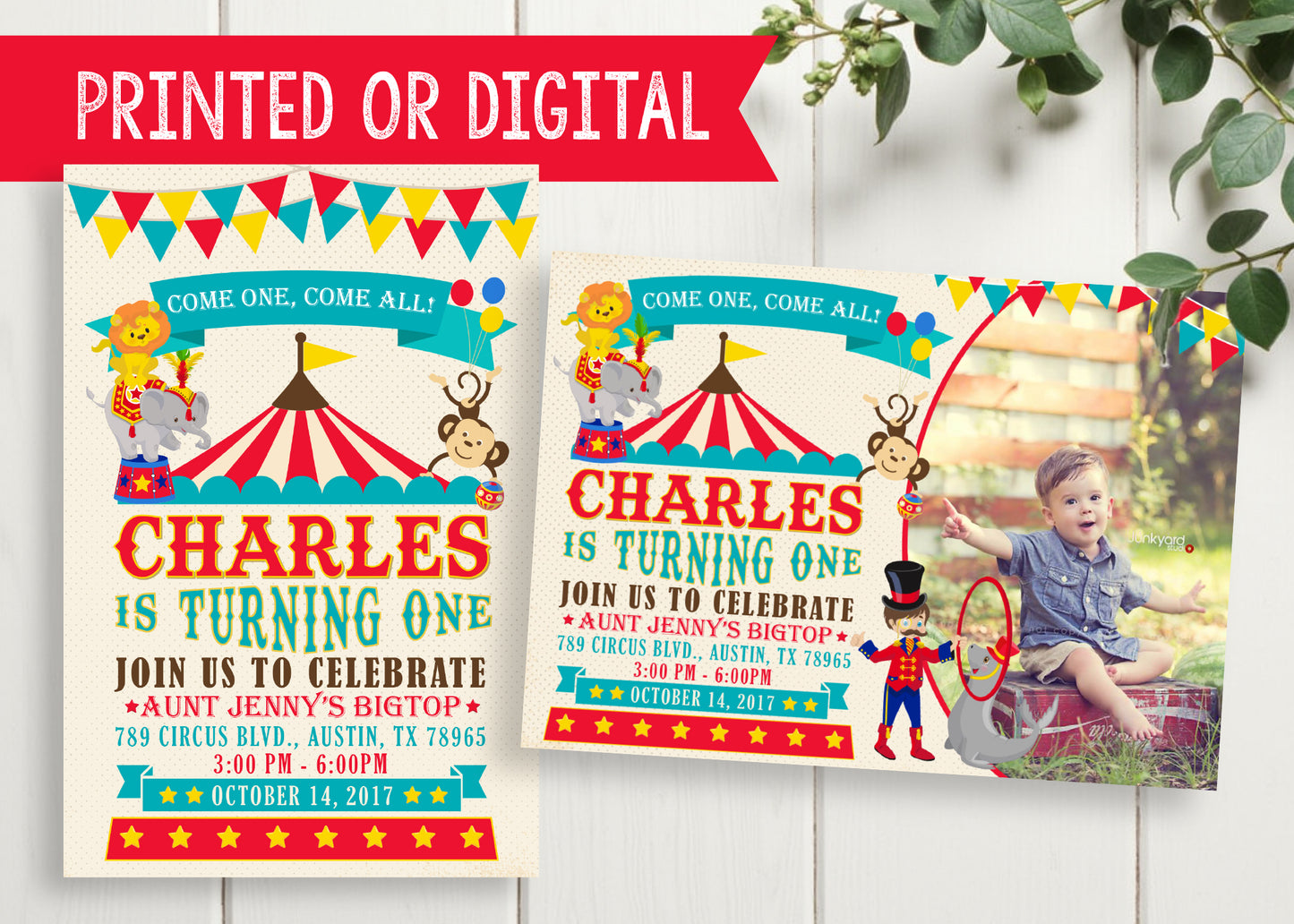 Fun Carnival Circus Birthday Party Invitation with or without Photo - Printed or Digital!
