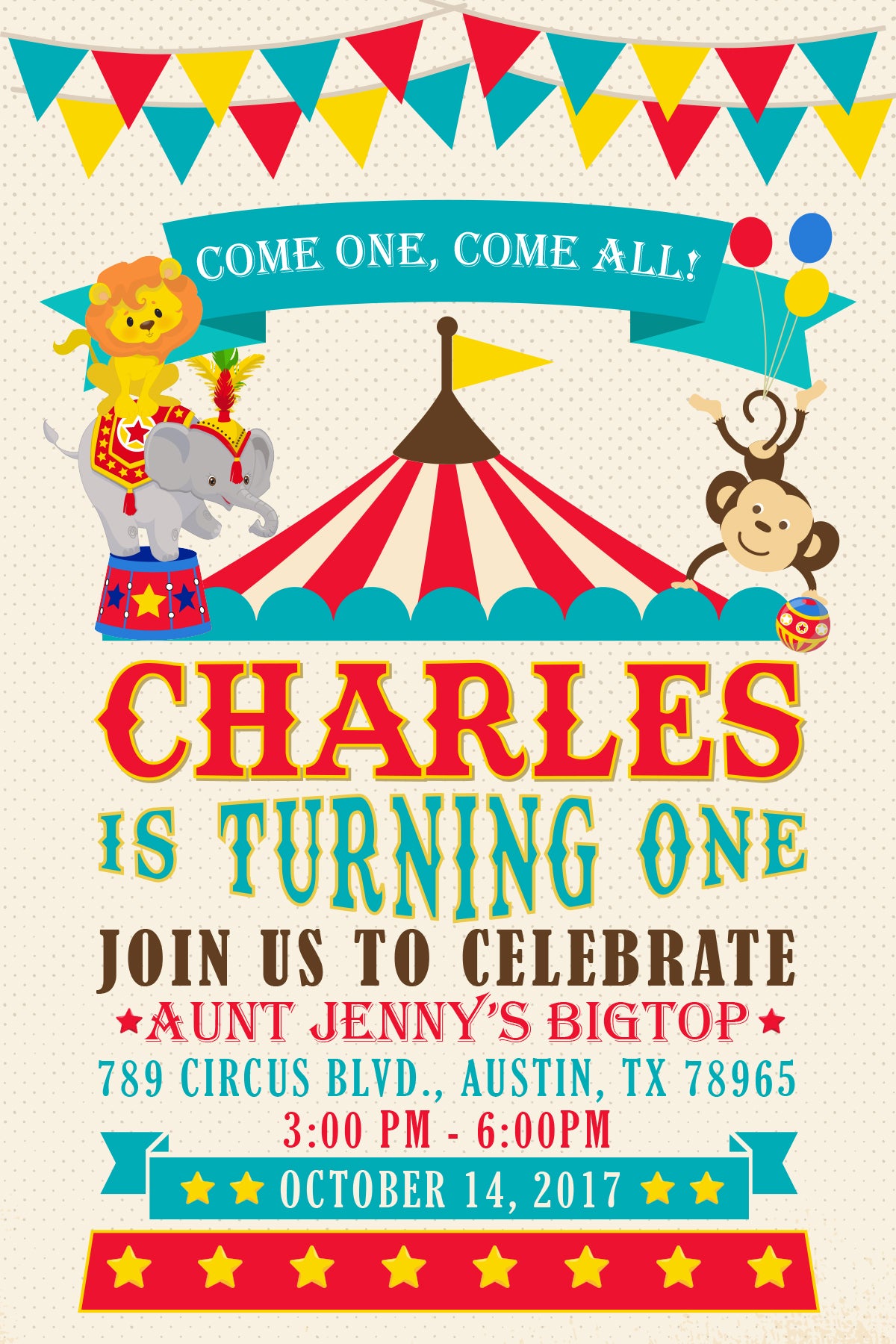 Fun Carnival Circus Birthday Party Invitation with or without Photo - Printed or Digital!