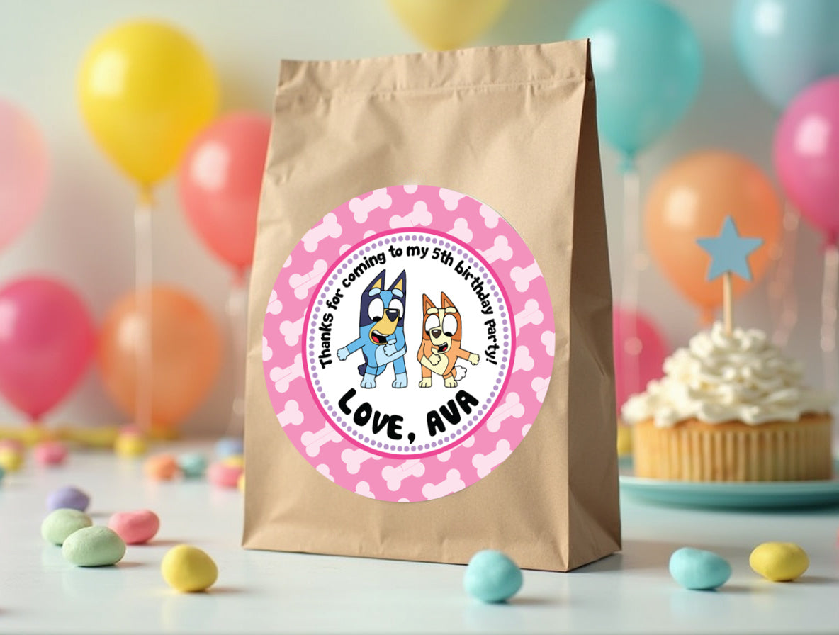 BLUEY Personalized Stickers for Gift Bags, Party Favors! Printed or Digital!