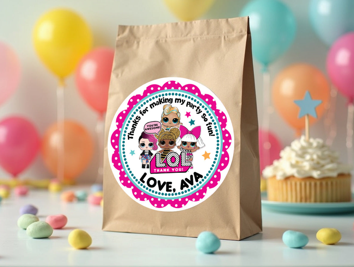 LOL DOLLS Custom Personalized Stickers for Gift Bags, Party Favors! Printed or Digital!