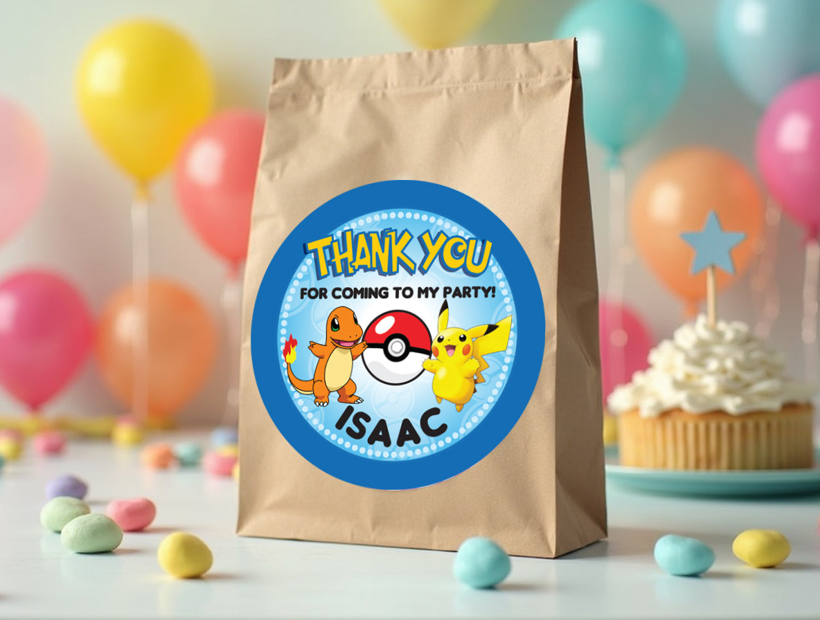 POKEMON Party Digital or Printed Custom Stickers for Gift Bags, Party Favors! Charizard and Pikachu!
