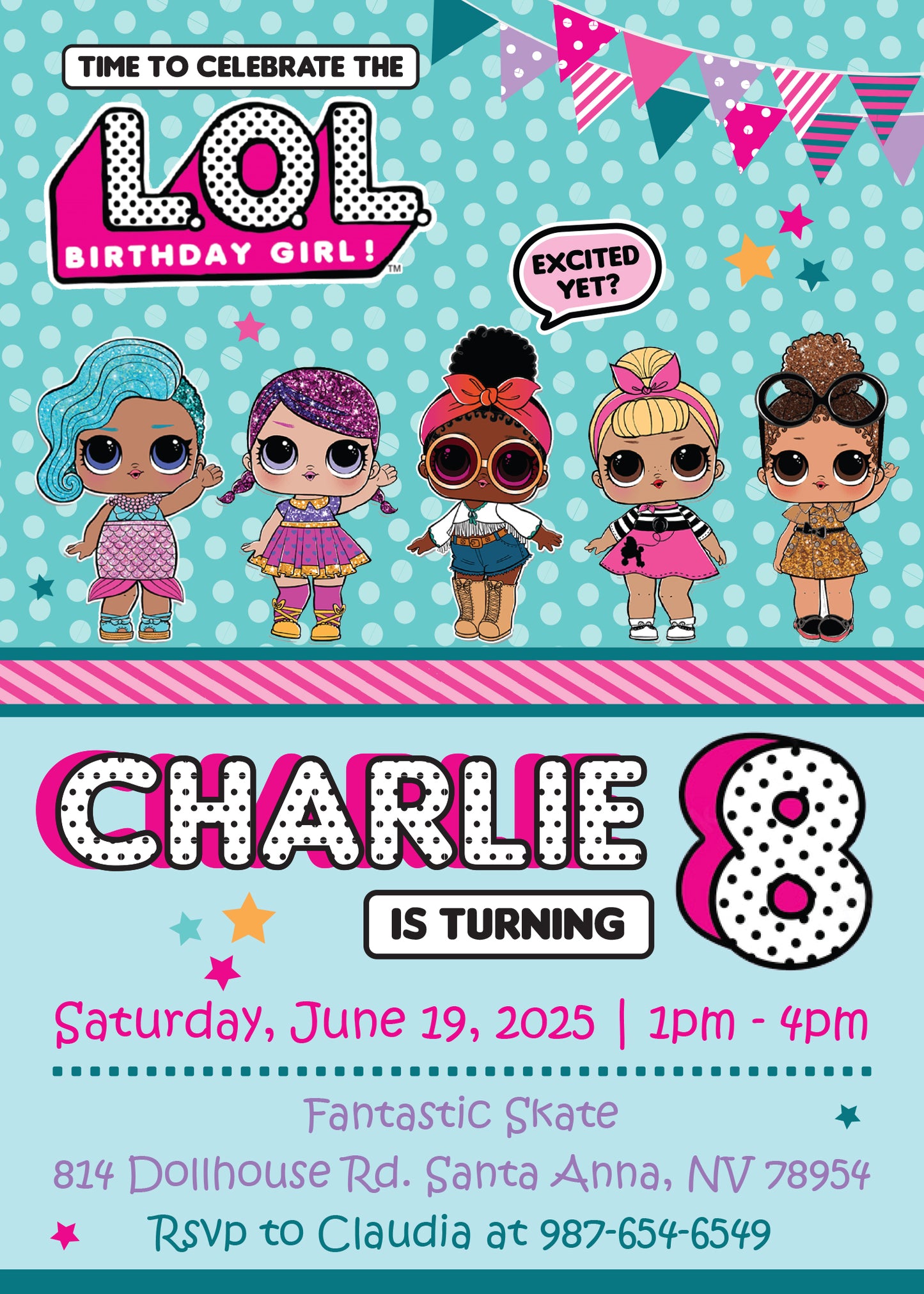 LOL DOLLS Birthday Party Digital or Printed Invitation with or without Photo!