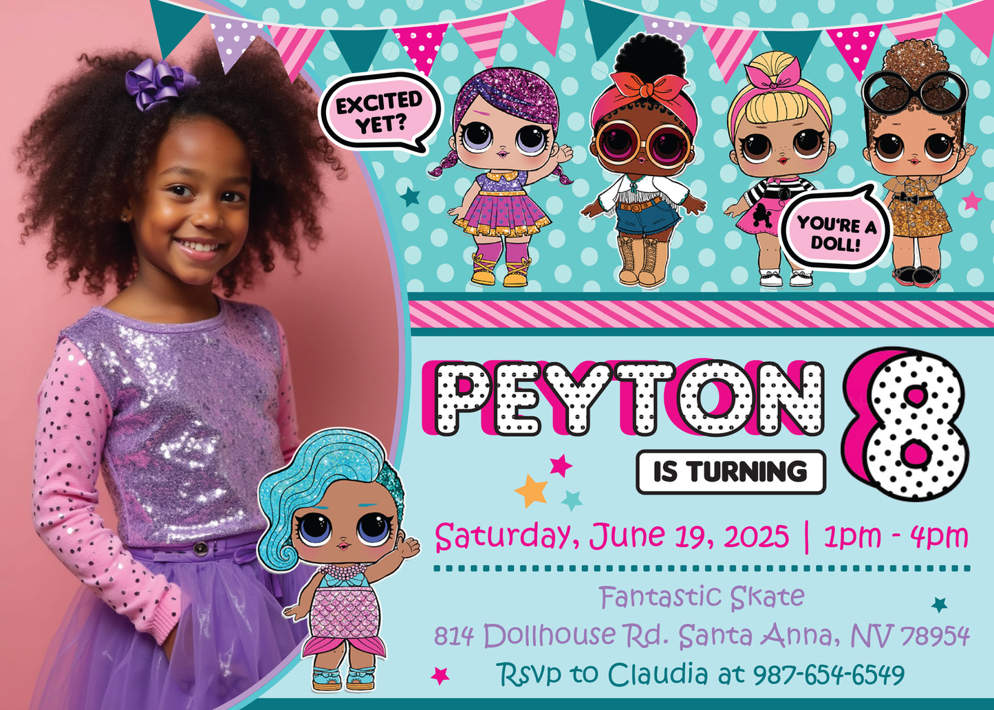 LOL DOLLS Birthday Party Digital or Printed Invitation with or without Photo!