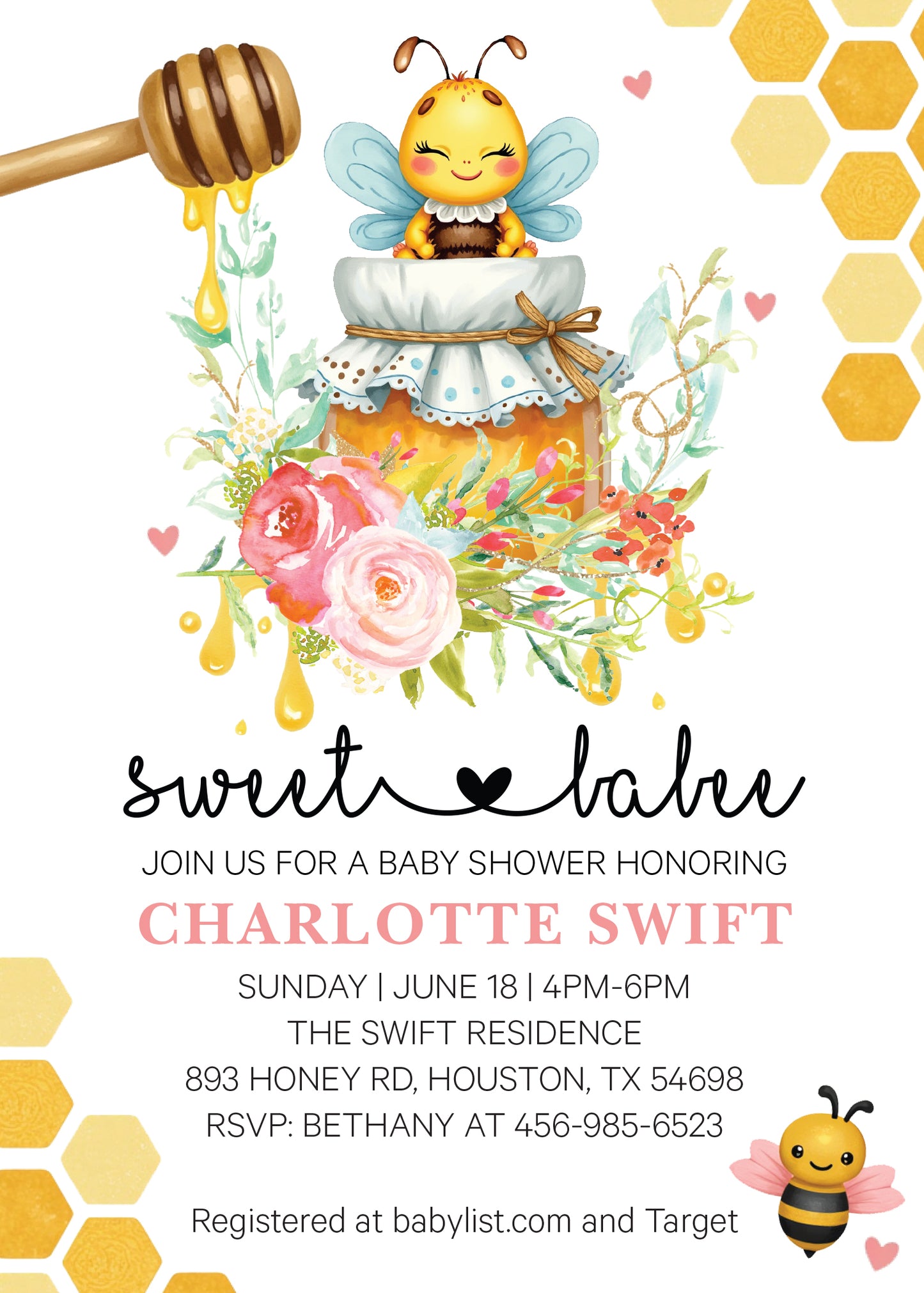 Sweet Babee Mama to Bee Baby Shower Invitation - Printed or Digital File!