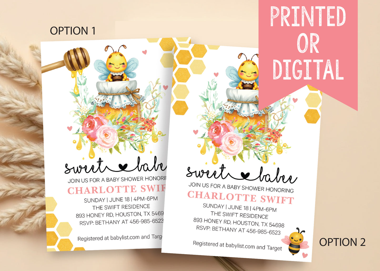 Sweet Babee Mama to Bee Baby Shower Invitation - Printed or Digital File!
