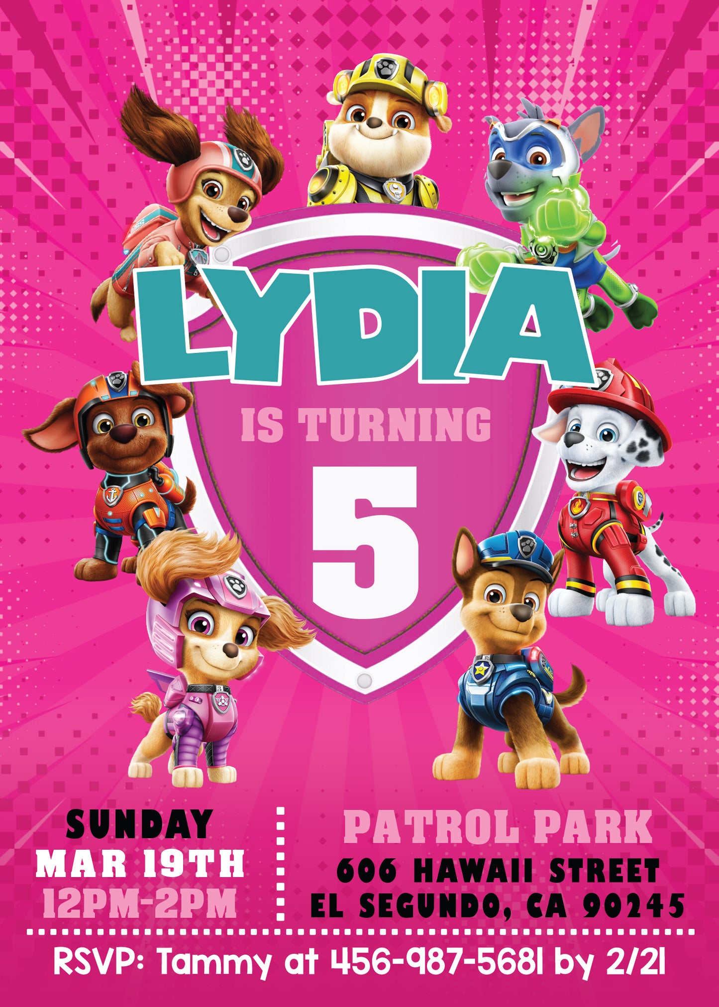 PAW PATROL Pink Mighty Pups Birthday Party Invitation with or without Photo - Printed or Digital File!
