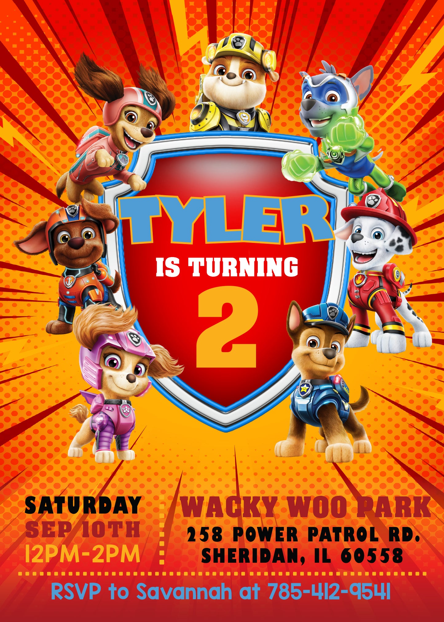 PAW PATROL Orange Mighty Pups Birthday Party Invitation with or without Photo - Printed or Digital File!