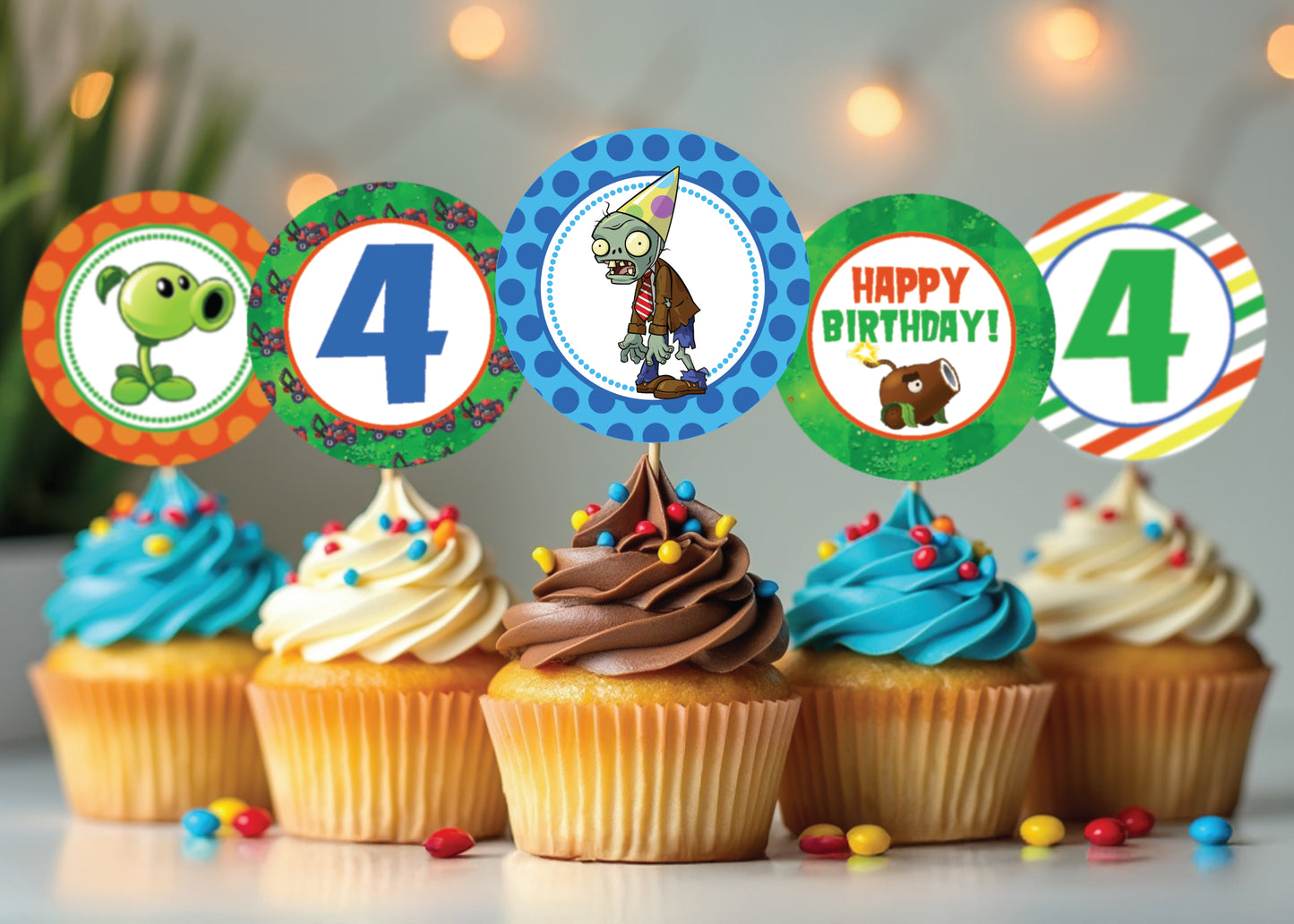 PLANTS VS. ZOMBIES Cupcake Toppers! 2 Inch or 2.5 Inch! Digital OR Printed & Fully Assembled!