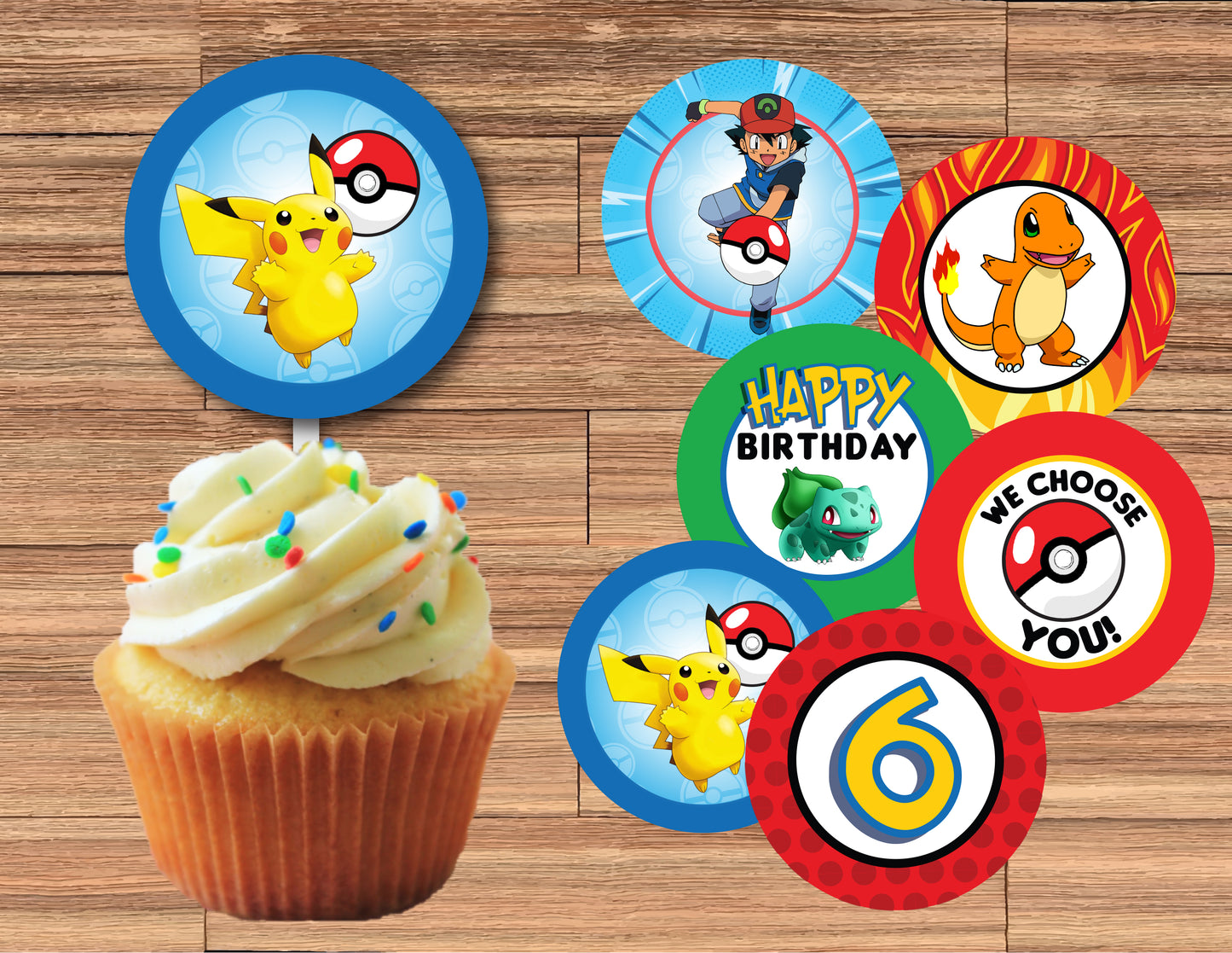 POKEMON Pikachu Party Cupcake Toppers! 2 Inch or 2.5 Inch! Digital OR Printed & Fully Assembled!