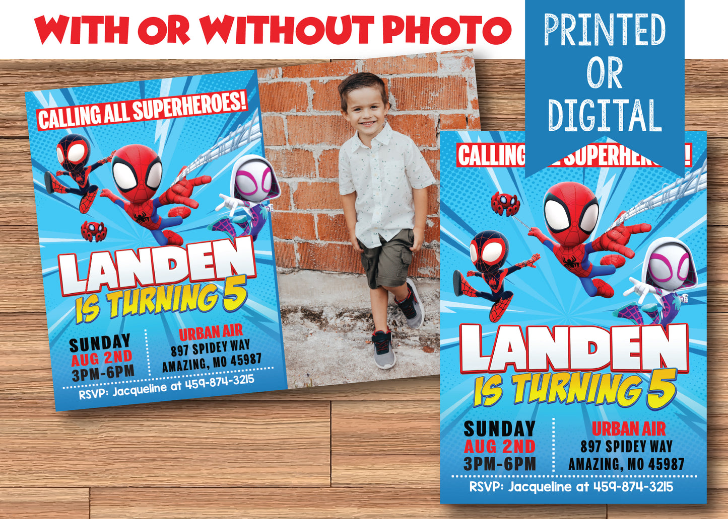 SPIDEY & His AMAZING FRIENDS Ghost-Spider and Spin - Digital or Printed Invitation - with or without Photo!