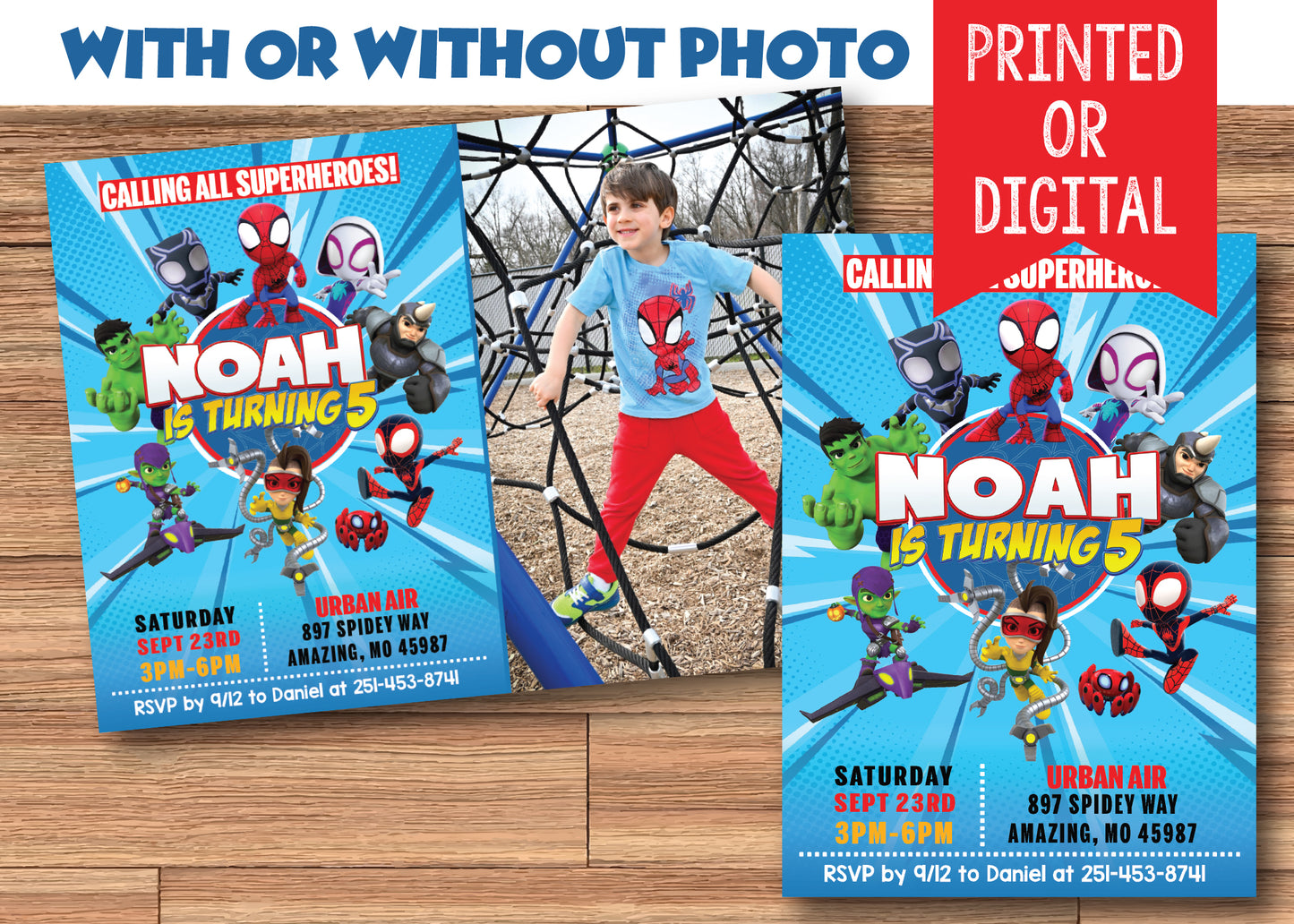 SPIDEY & His AMAZING FRIENDS Digital or Printed Superhero Birthday Invitation - with or without Photo!