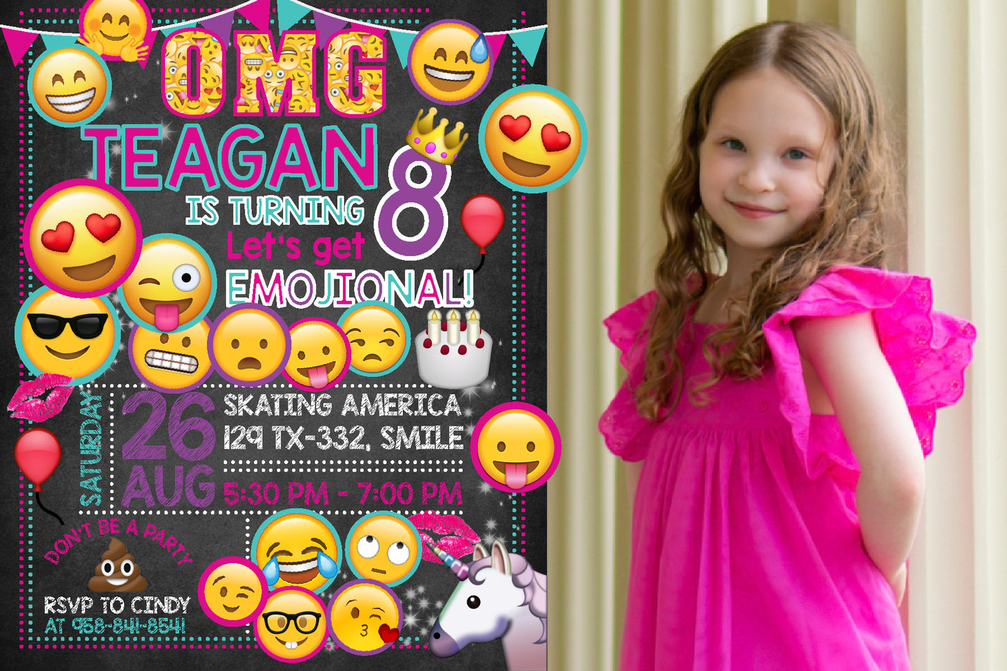 Let's Get Emojional EMOJI Birthday Party Invitation with or without Photo! Digital or Printed!