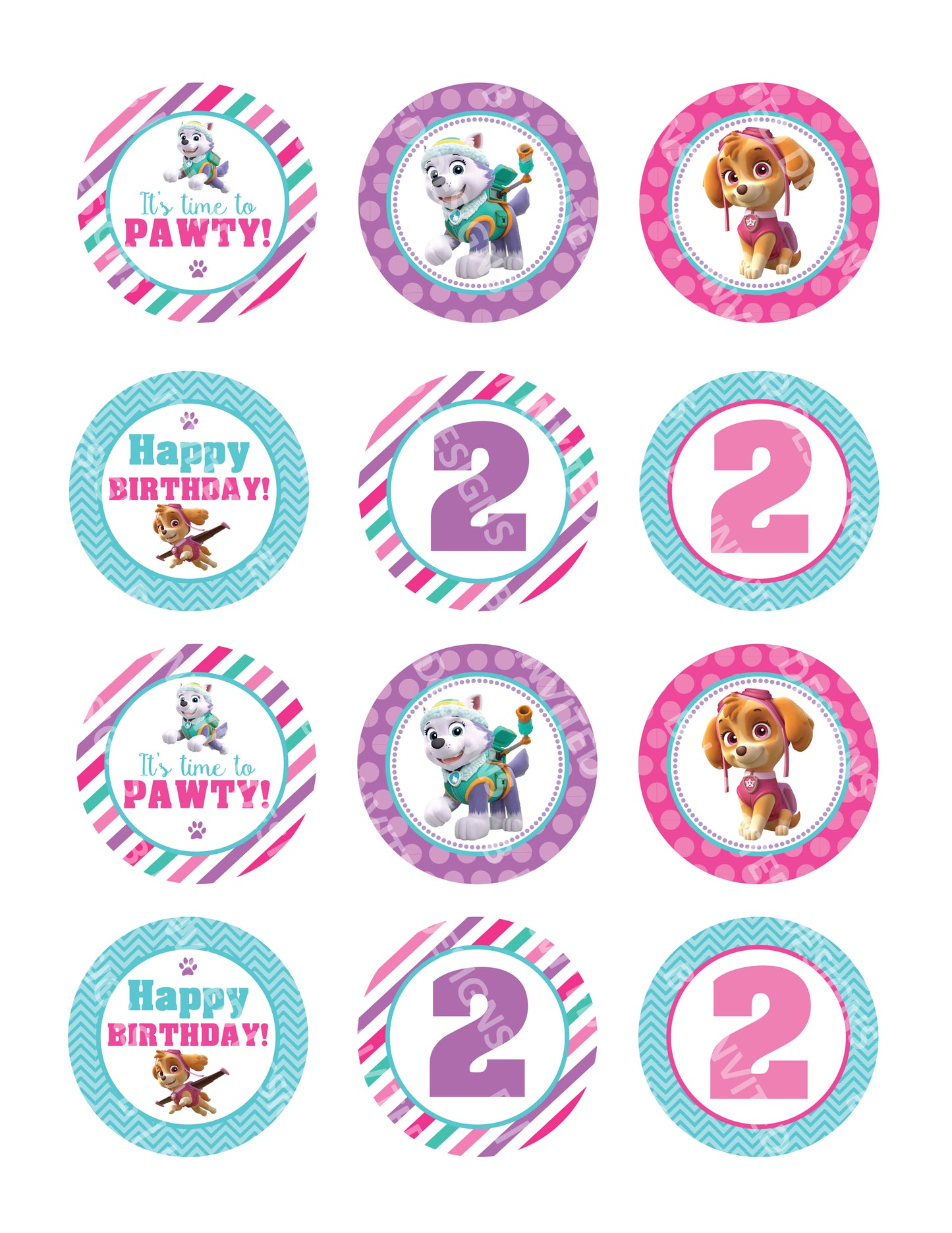 PAW PATROL Pink Cupcake Toppers! 2 Inch or 2.5 Inch! Digital OR Printed & Fully Assembled!