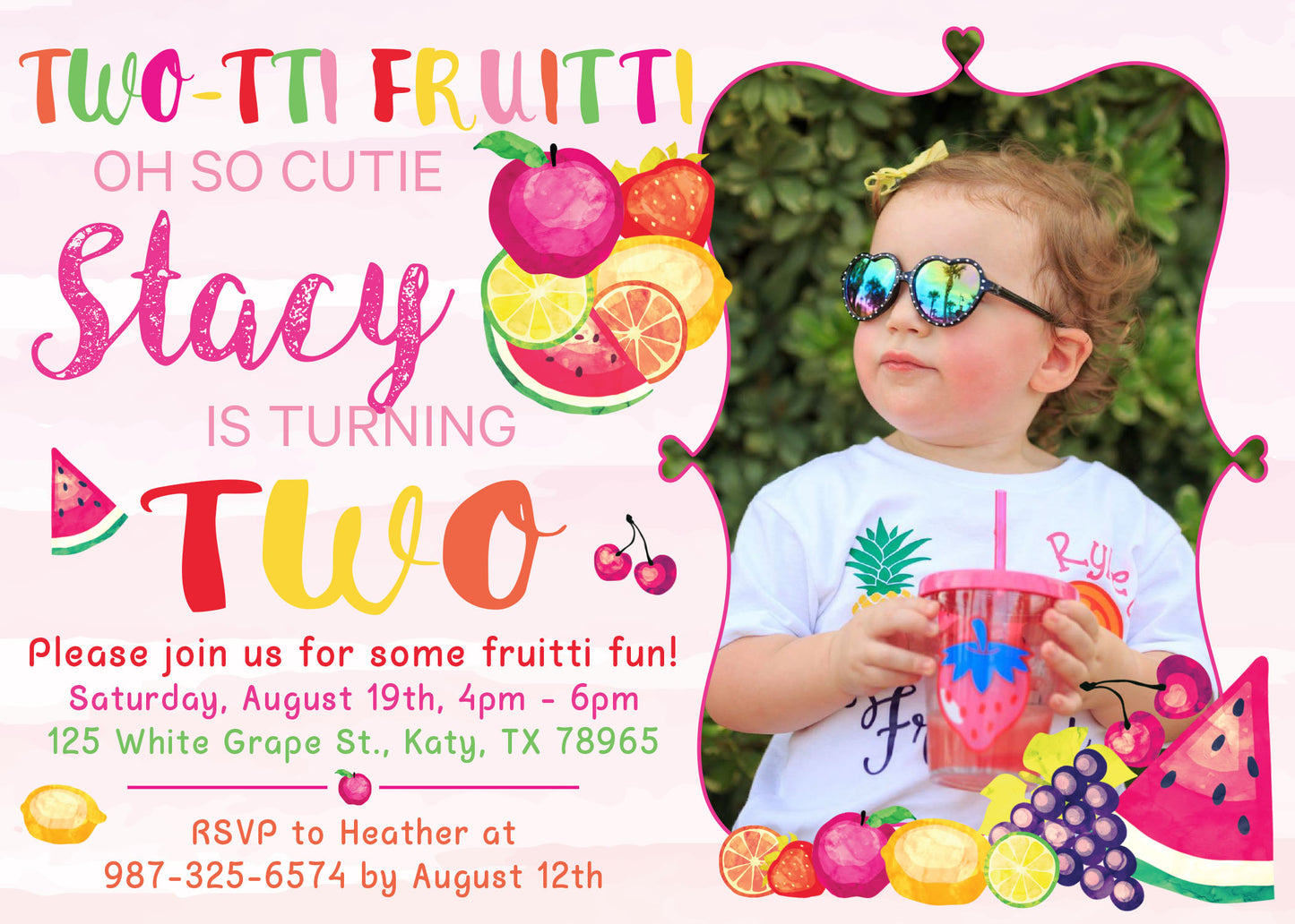 Tutti-Frutti Summer Fun Digital or Printed Birthday Party Invitation with or without Photo!