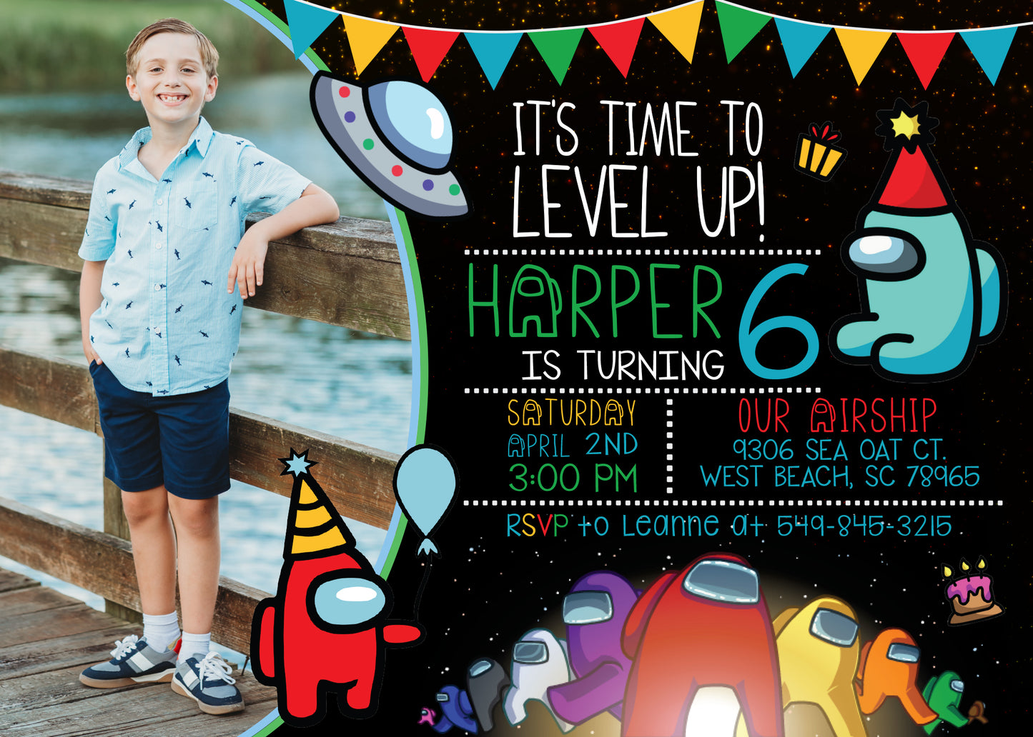 AMONG US Theme Birthday Party Invitation with or without Photo - Printed or Digital File!