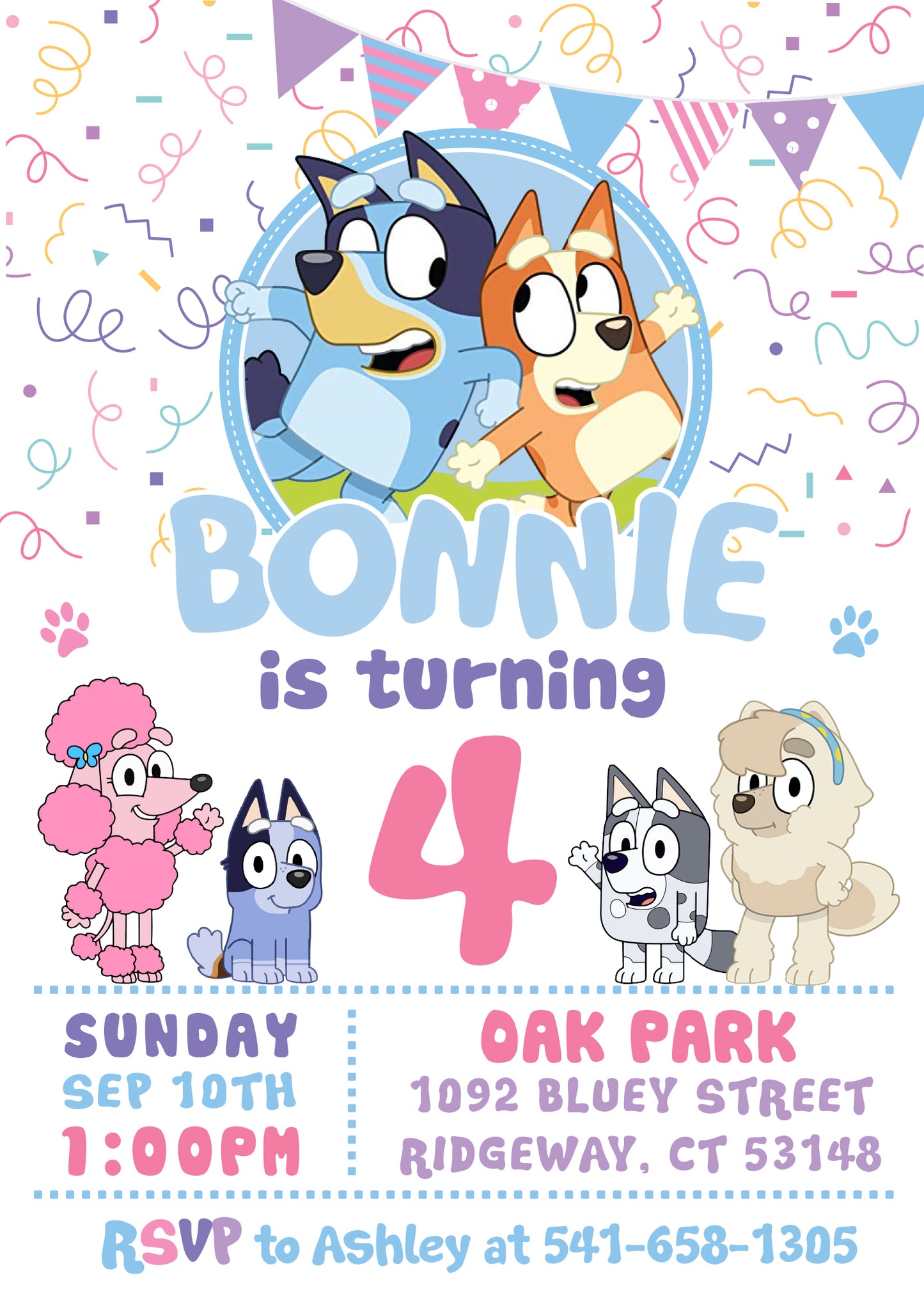 Girl BLUEY Birthday Party Invitation with or without Photo - Printed or Digital File!