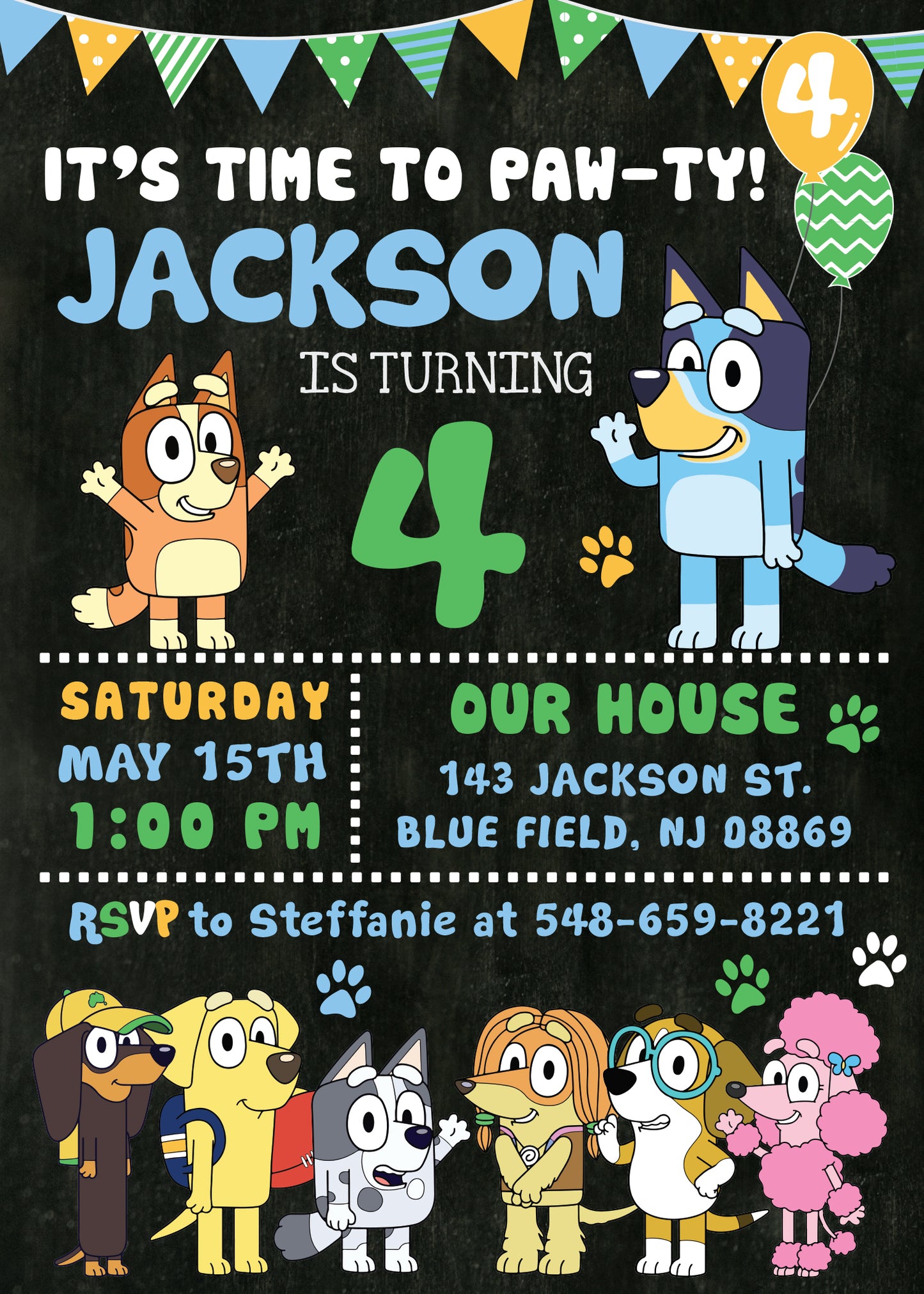 BLUEY Invitation Without Photo - Digital or Printed! Choose Your Design!