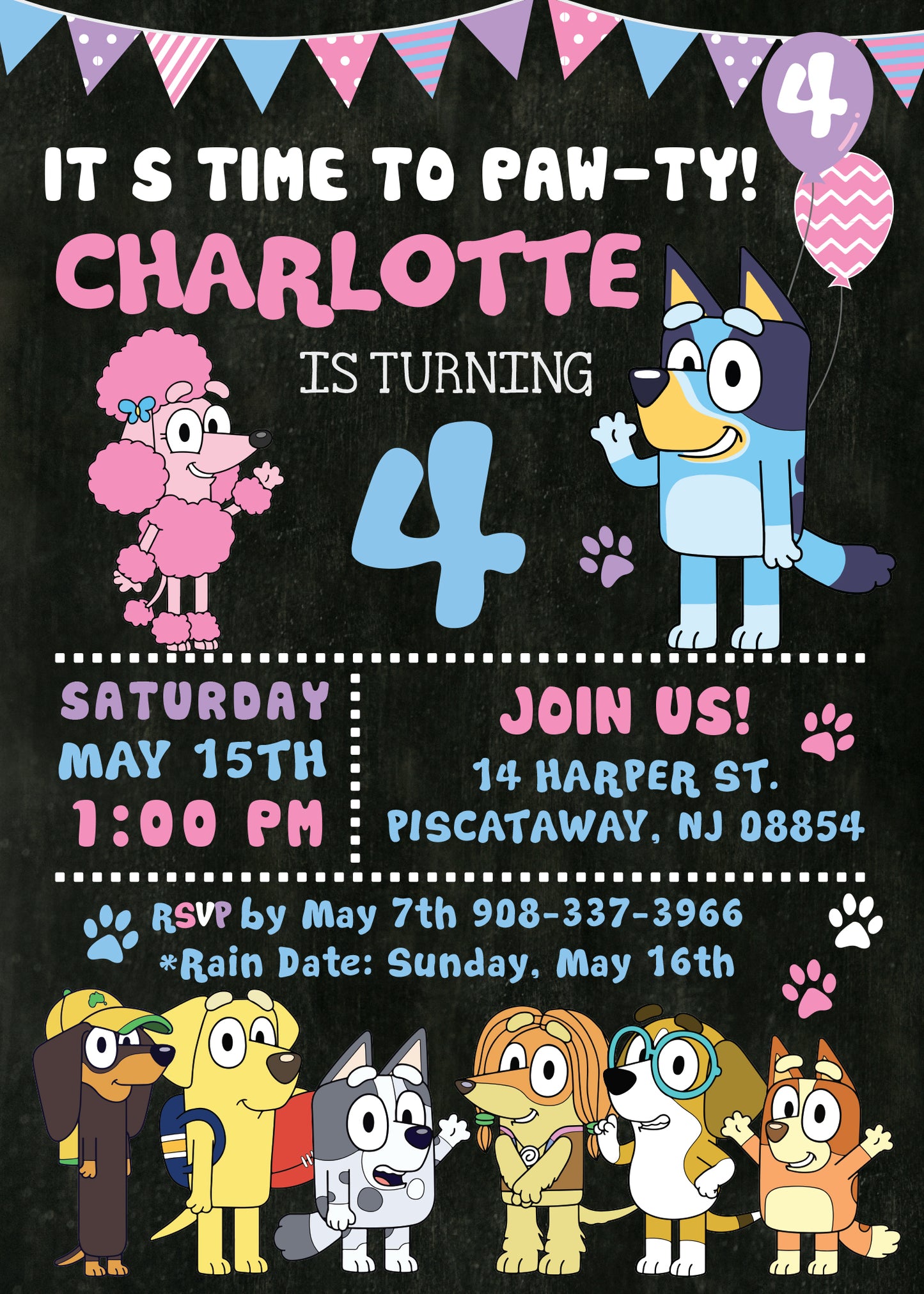 BLUEY Invitation Without Photo - Digital or Printed! Choose Your Design!