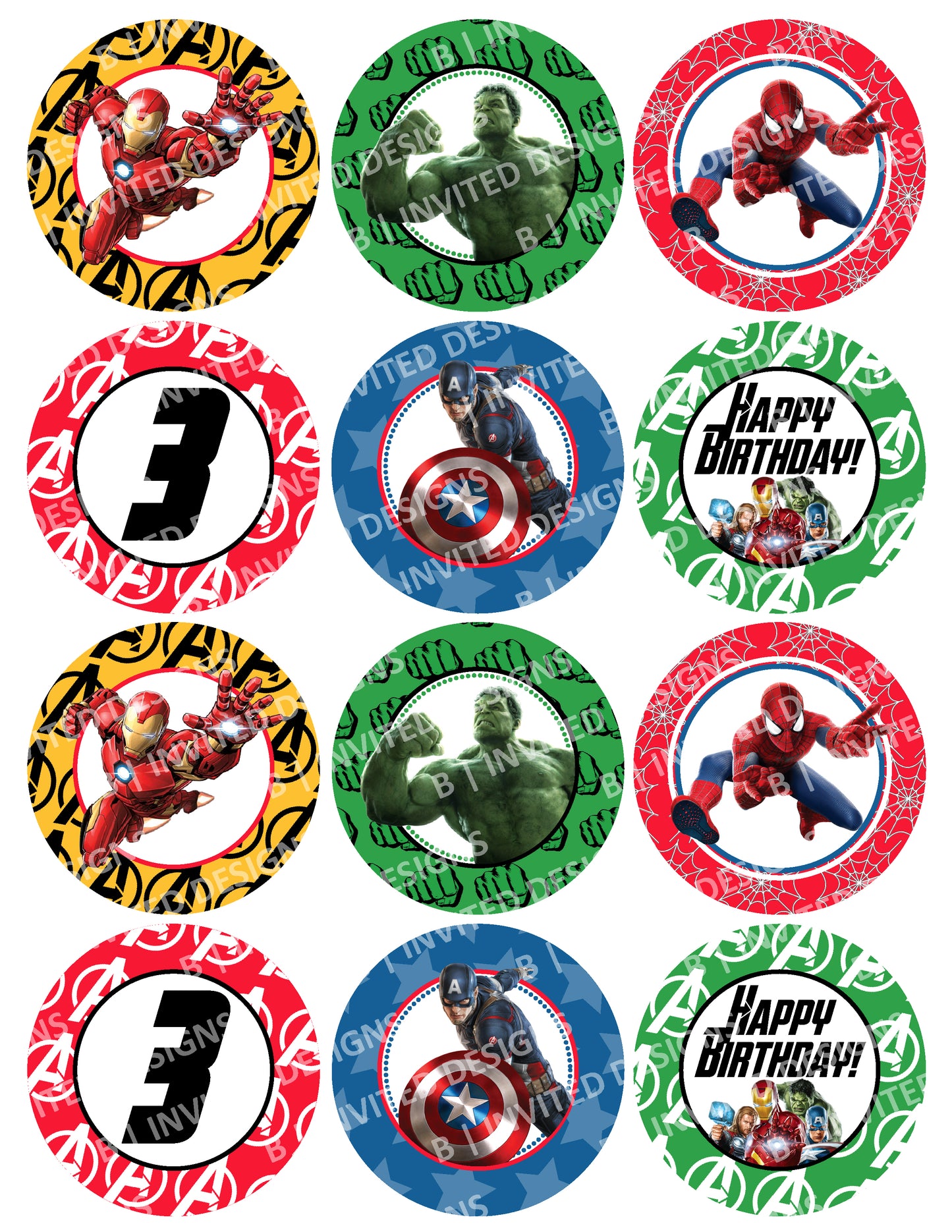 AVENGERS Cupcake Toppers! Hulk, Iron Man, Captain America, Spiderman! 2 Inch or 2.5 Inch! Digital OR Printed & Fully Assembled!
