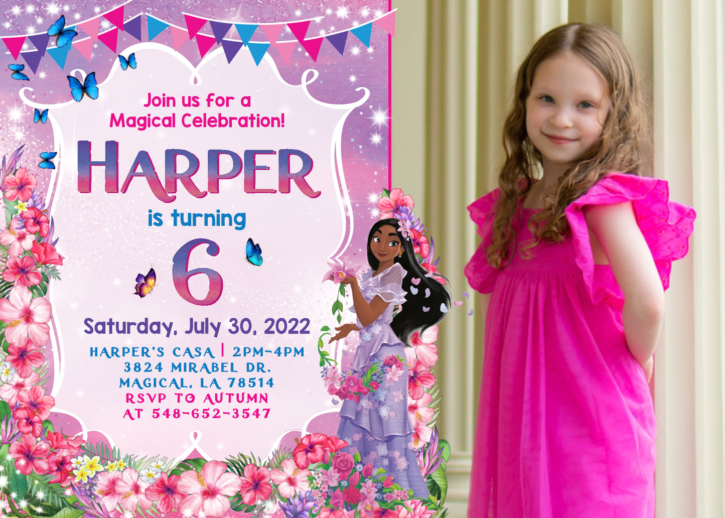 Isabela ENCANTO Printed or Digital Birthday Invitation with or without Photo! Mirabel, Luisa, Dolores, Antonio!