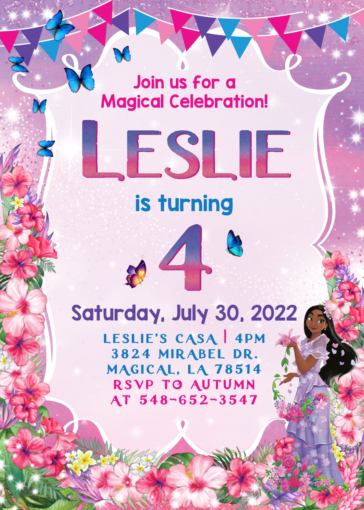 Isabela ENCANTO Printed or Digital Birthday Invitation with or without Photo! Mirabel, Luisa, Dolores, Antonio!