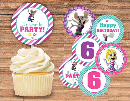 Girl CHUCK E. CHEESE Cupcake Toppers! 2 Inch or 2.5 Inch! Digital OR Printed & Fully Assembled!