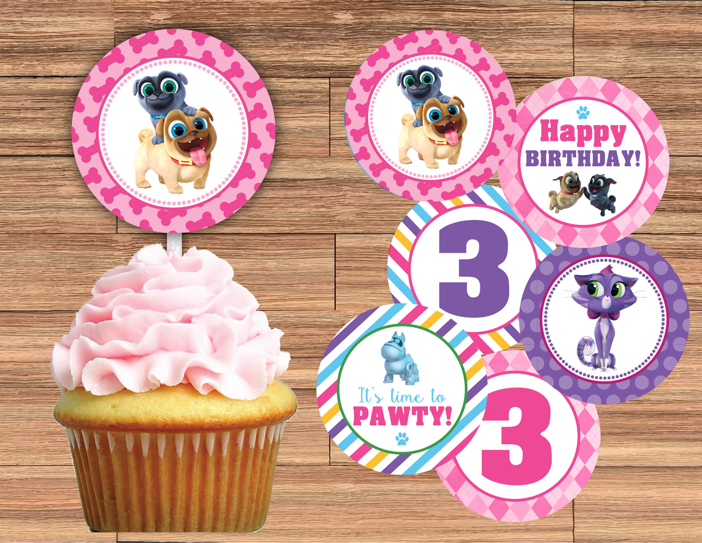 PUPPY DOG PALS Pink Cupcake Toppers! 2 Inch or 2.5 Inch! Digital OR Printed & Fully Assembled!