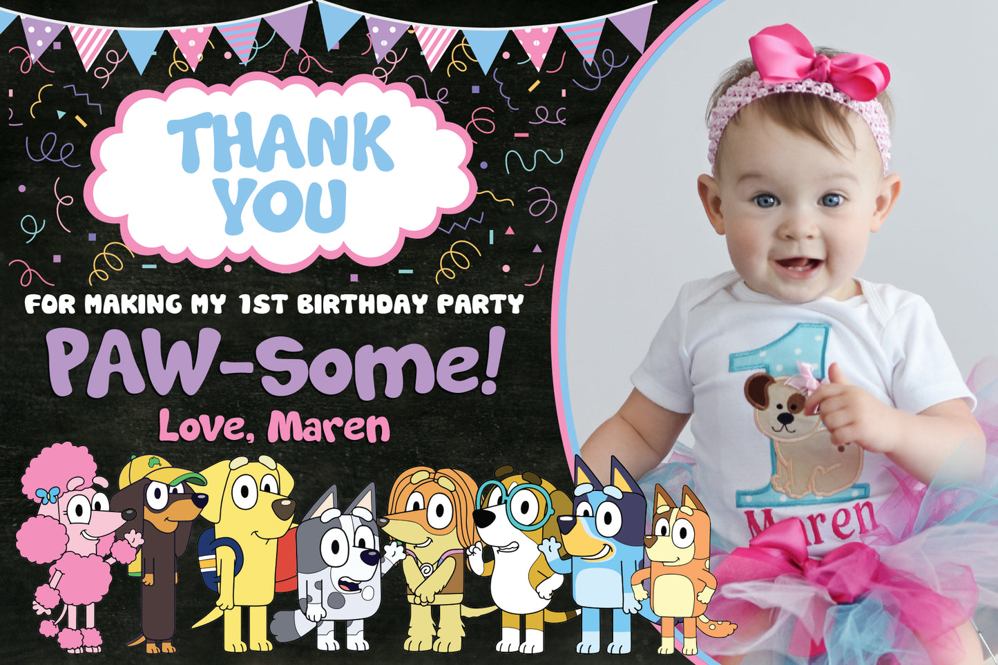 BLUEY Thank You Card - Printed or Digital File! Bluey and Friends!