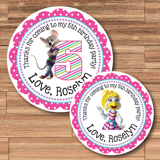 CHUCK E CHEESE Digital or Printed Custom Stickers for Gift Bags, Party Favors! Helen Henny or Chuck E!