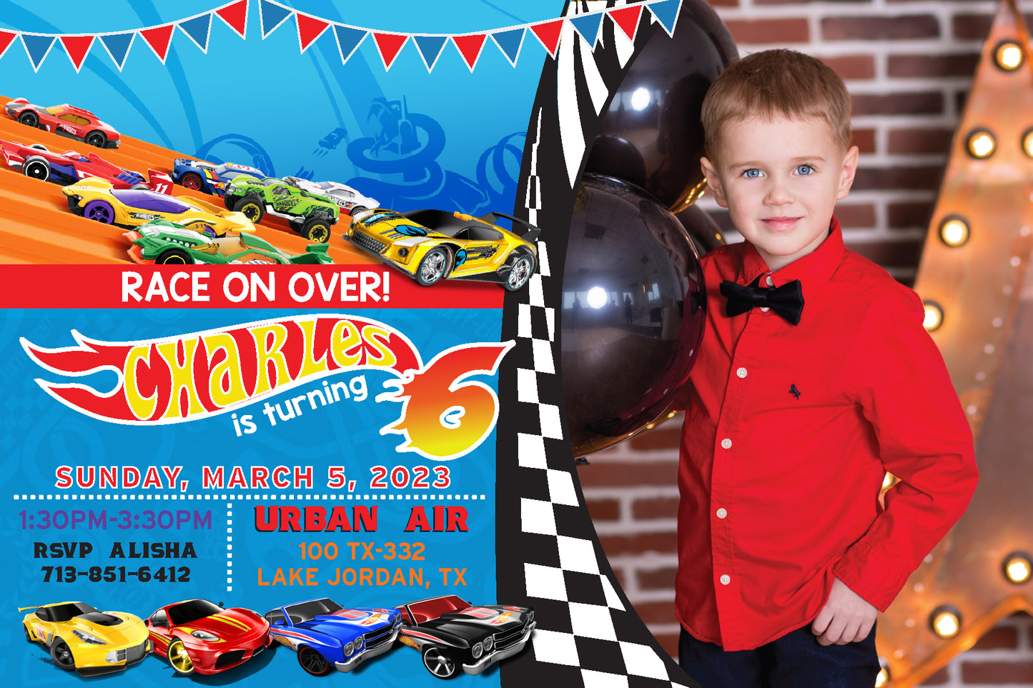 HOT WHEELS Cars Birthday Party Invitation with Photo - Printed or Digital!