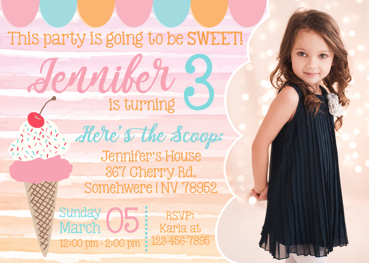 ICE CREAM SOCIAL Birthday Party Invitation with Photo! Two Options! Printed or Digital!