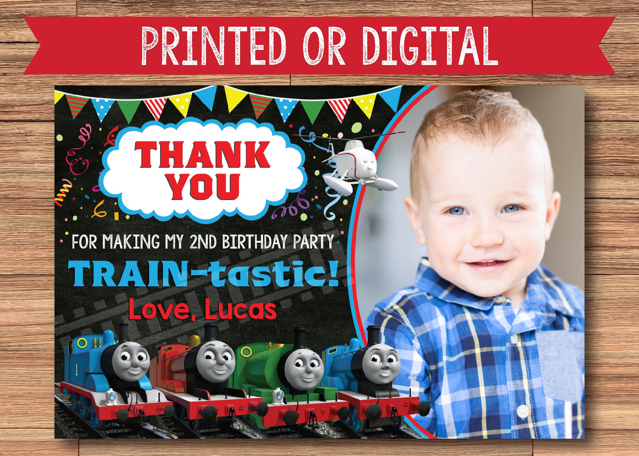 THOMAS THE TRAIN Thank You Card for Birthday Party with
