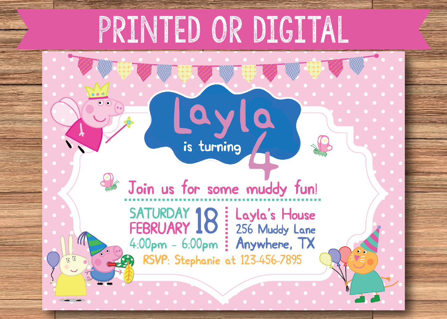 PEPPA PIG Printed or Digital Birthday Party Invitation! Peppa and Friends!