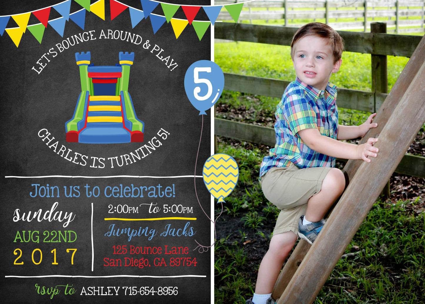 Girl or Boy BOUNCE HOUSE Birthday Party Invitation With Photo - Digital or Printed!