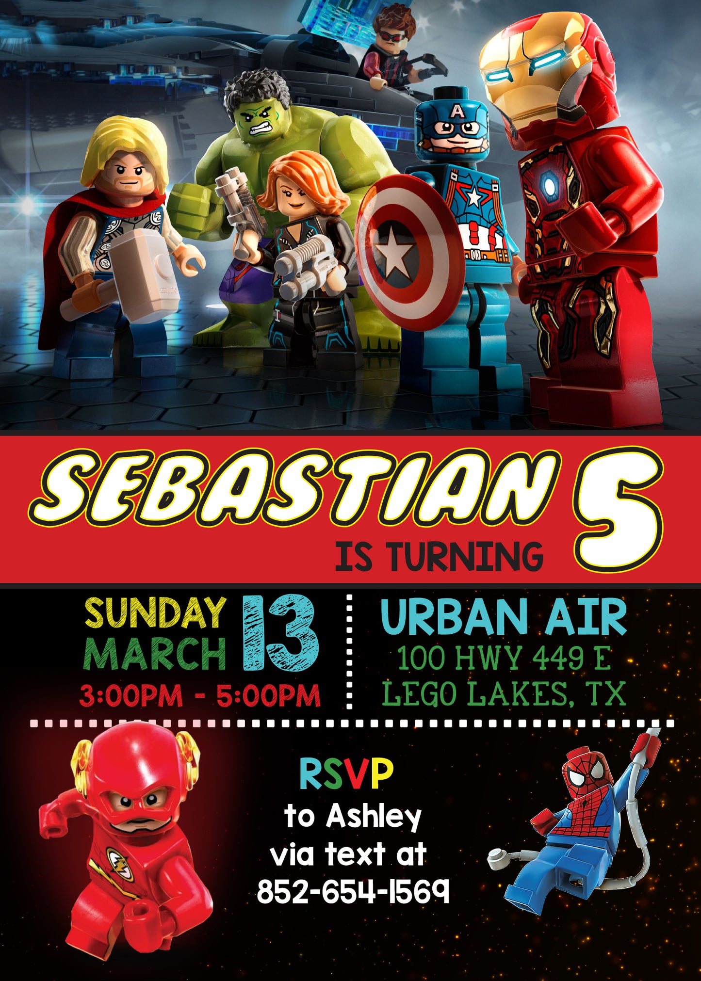 LEGO Avengers Superhero Printed or Digital Birthday Party Invitation with or Without Photo!