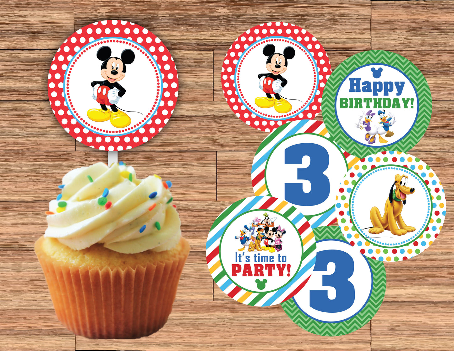 MICKEY MOUSE Red Polka-dot Cupcake Toppers! 2 Inch or 2.5 Inch! Digital OR Printed & Fully Assembled!