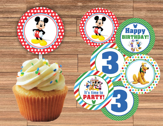MICKEY MOUSE Red Polka-dot Cupcake Toppers! 2 Inch or 2.5 Inch! Digital OR Printed & Fully Assembled!