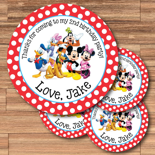 MICKEY MOUSE CLUBHOUSE Custom Red Polka-dot Stickers for Gift Bags, Party Favors! Printed or Digital!