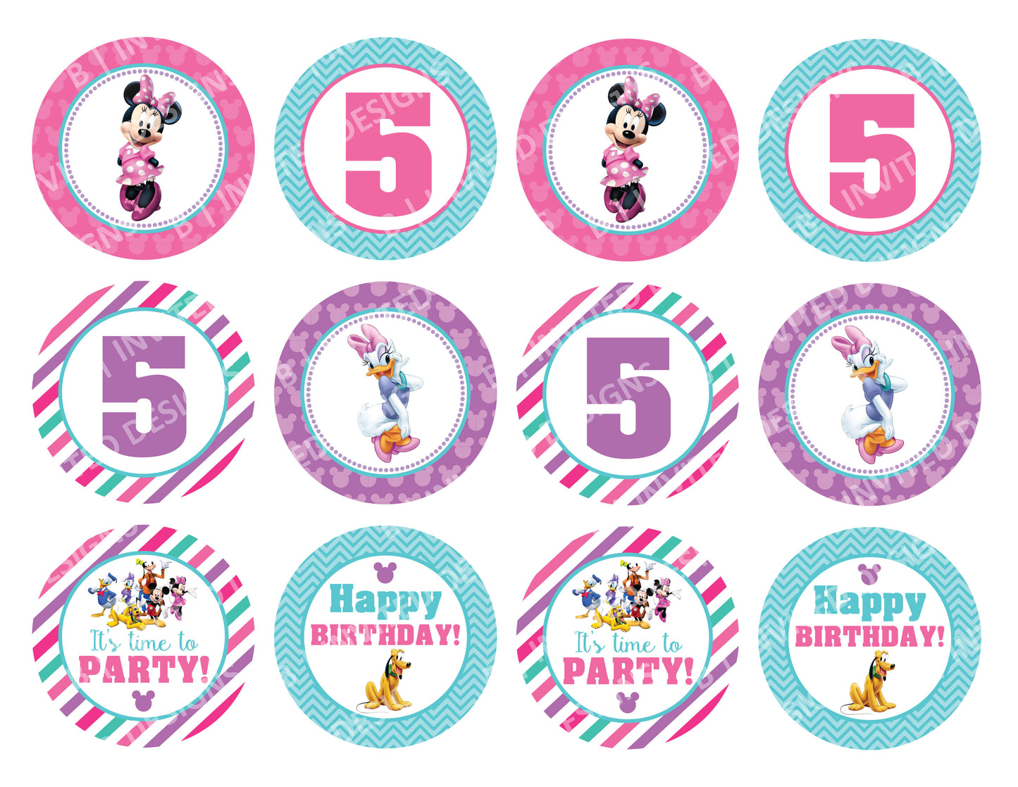 MINNIE MOUSE Cupcake Toppers! 2 Inch or 2.5 Inch! Digital OR Printed & Fully Assembled!
