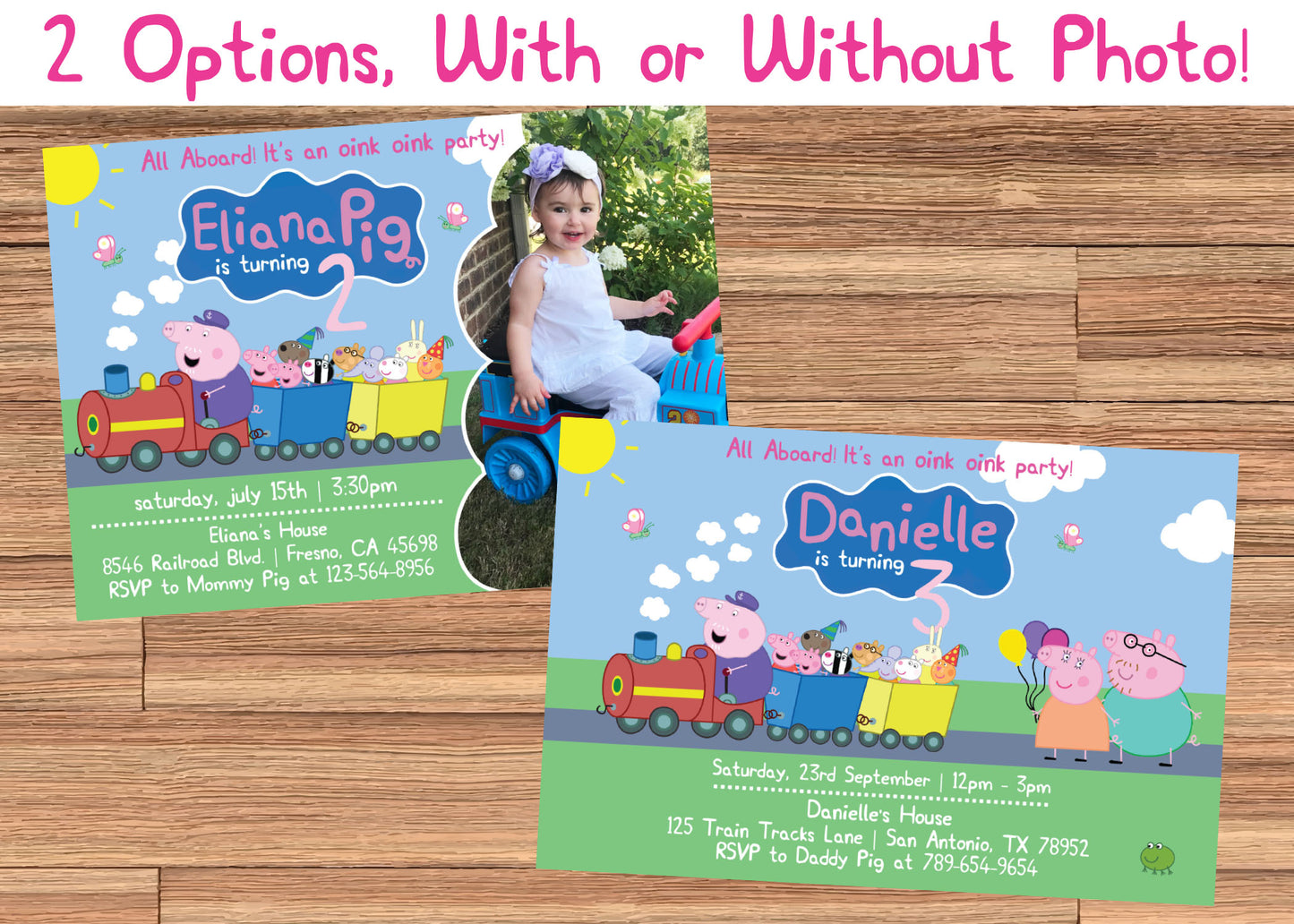 PEPPA PIG TRAIN Birthday Invitation with Photo or without Photo! Peppa & Friends! Printed or Digital!